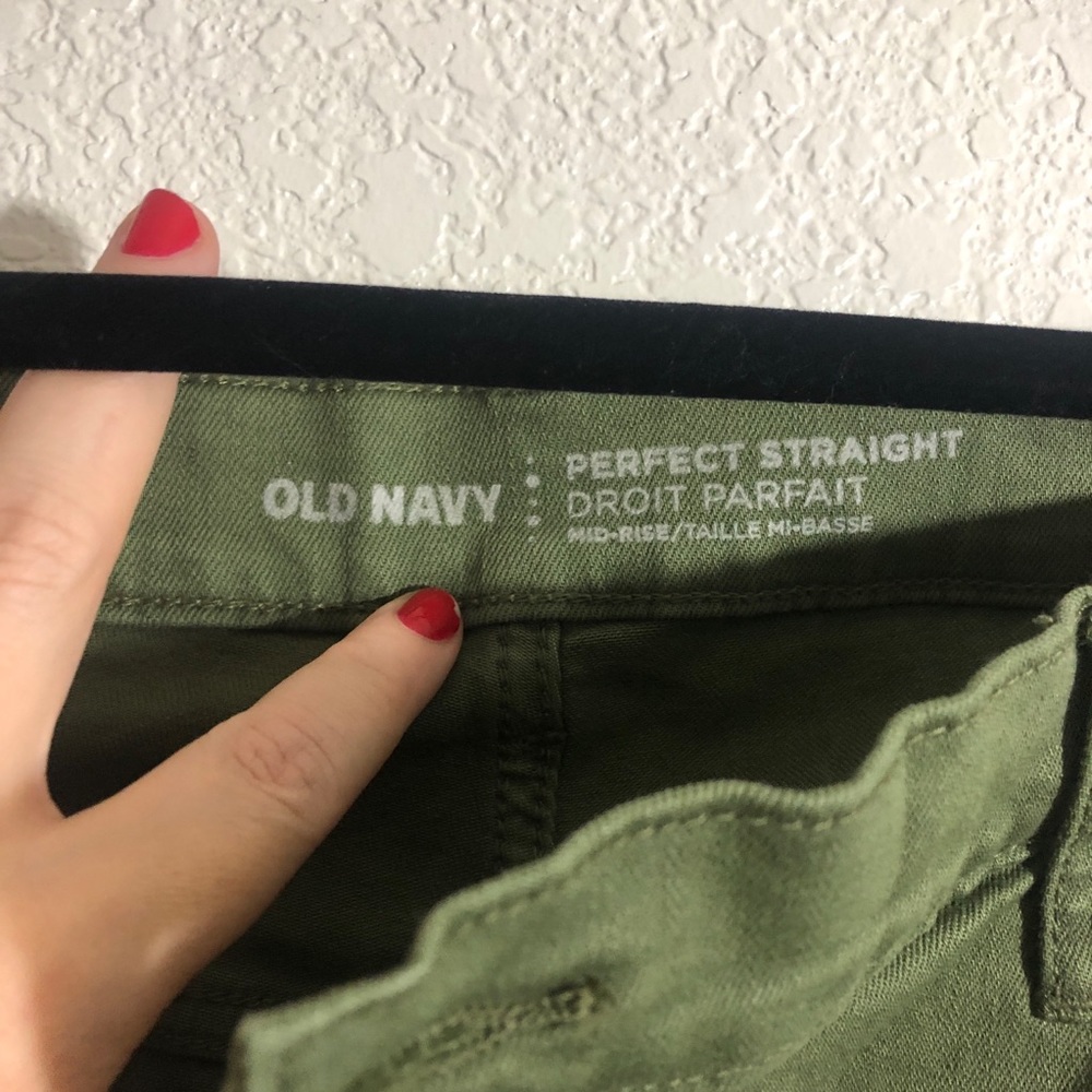 Army Green Raw Hem Straight Leg Mid Rise Jeans 18 - Picture 6 of 7